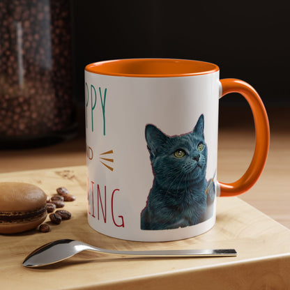 Happy and dazzling smoking cat Coffee Mug — "Happy and Dazzling" Cat Accent Mug (11/15oz) (free shipping)