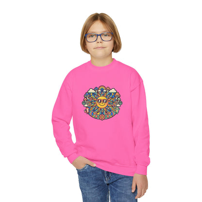 Youth Y2K Aesthetic - Crewneck Sweatshirt — Colorful Retro Sun & Floral Graphic