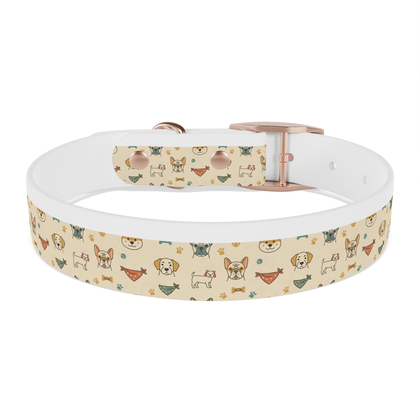 Cute Cartoon Dogs Dog Collar — Beige Puppy Pattern Adjustable Collar