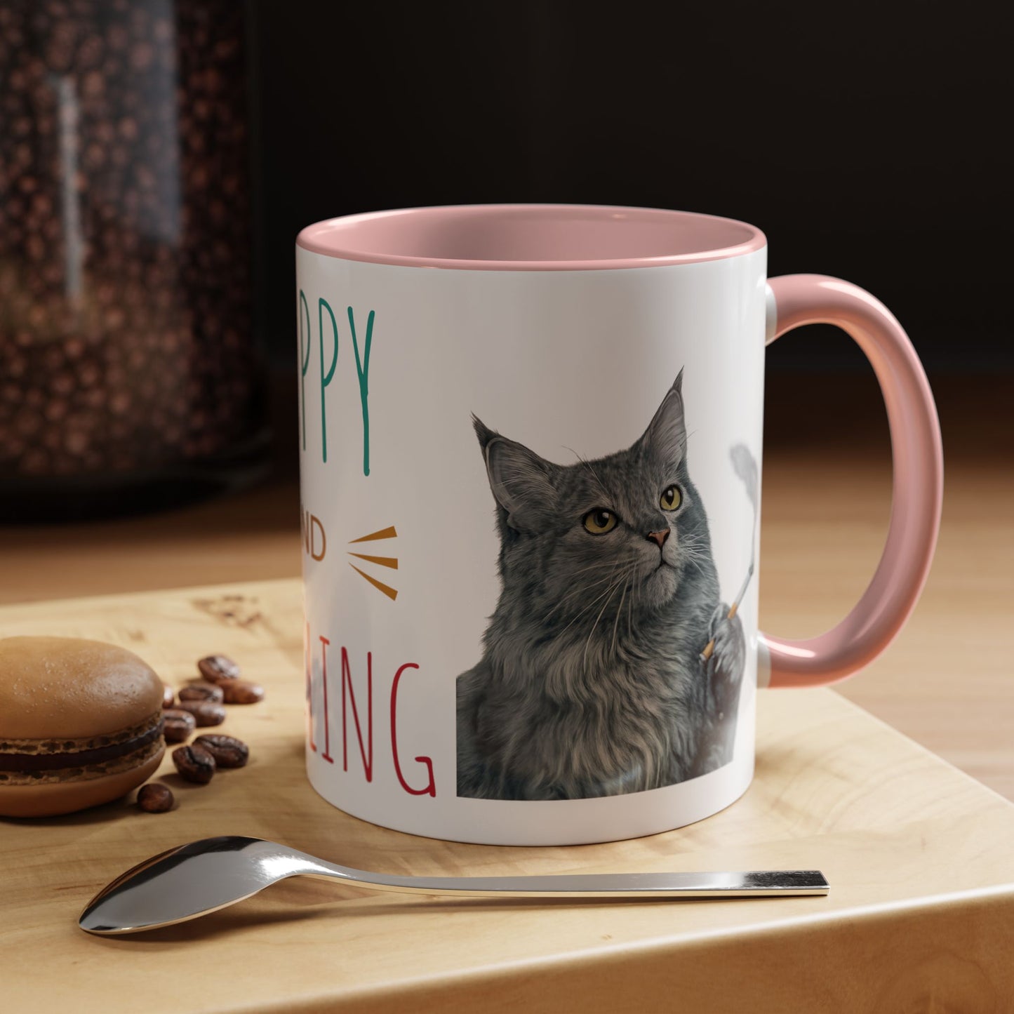 Happy and Dazzling smoking Cat Coffee Mug — Cute Cat smoking a cigarette Illustration Accent Mug (11/15 oz) (free shipping)