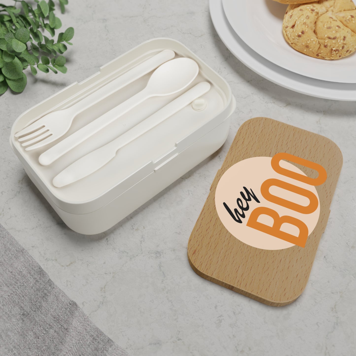Bento Lunch Box for Kids - Cute "Hey Boo" Design