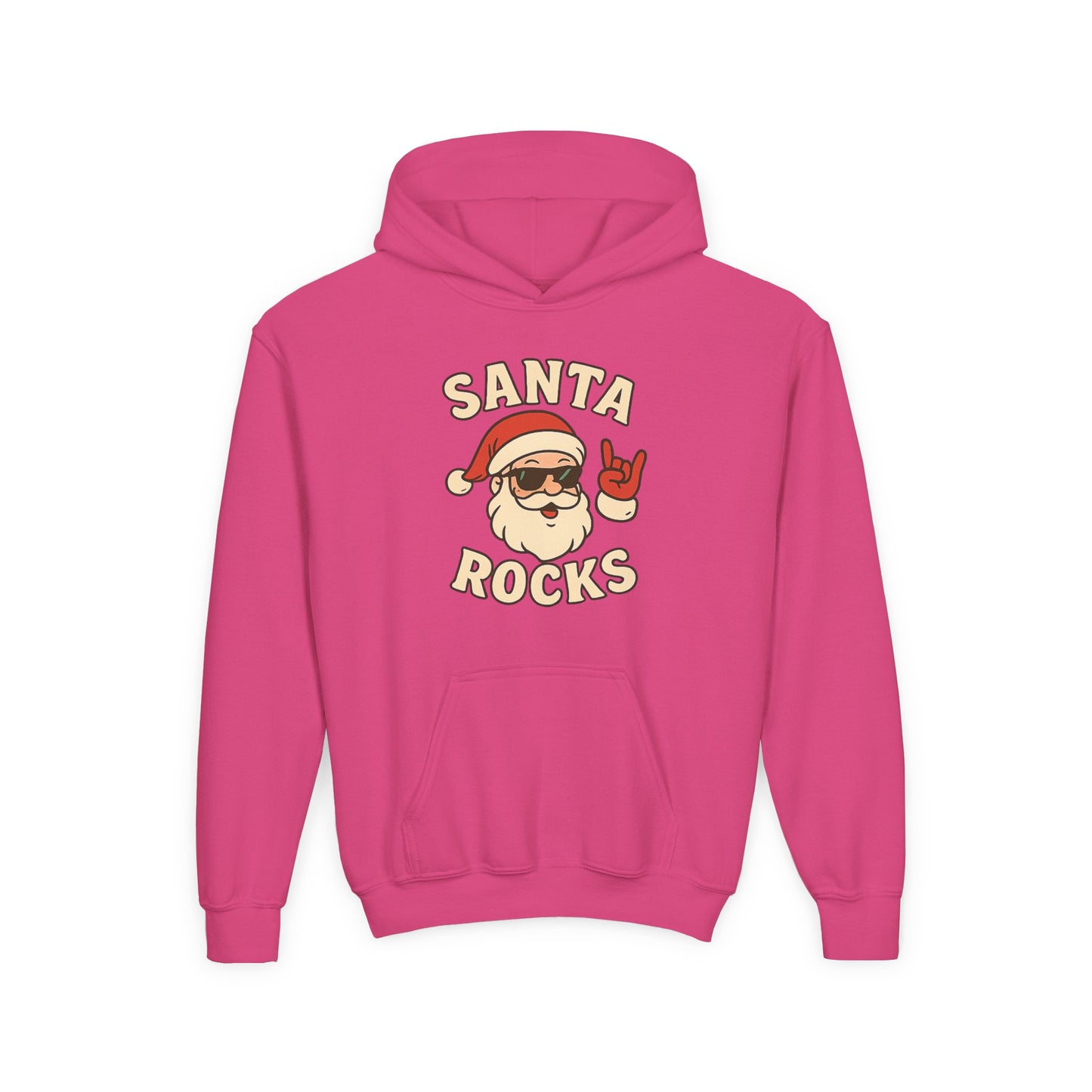 Youth Hoodie — "Santa Rocks" Cool Santa Christmas Sweatshirt