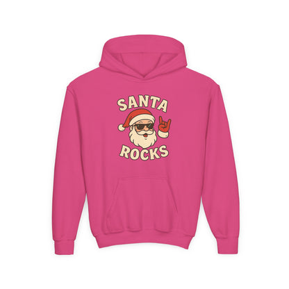 Youth Hoodie — "Santa Rocks" Cool Santa Christmas Sweatshirt