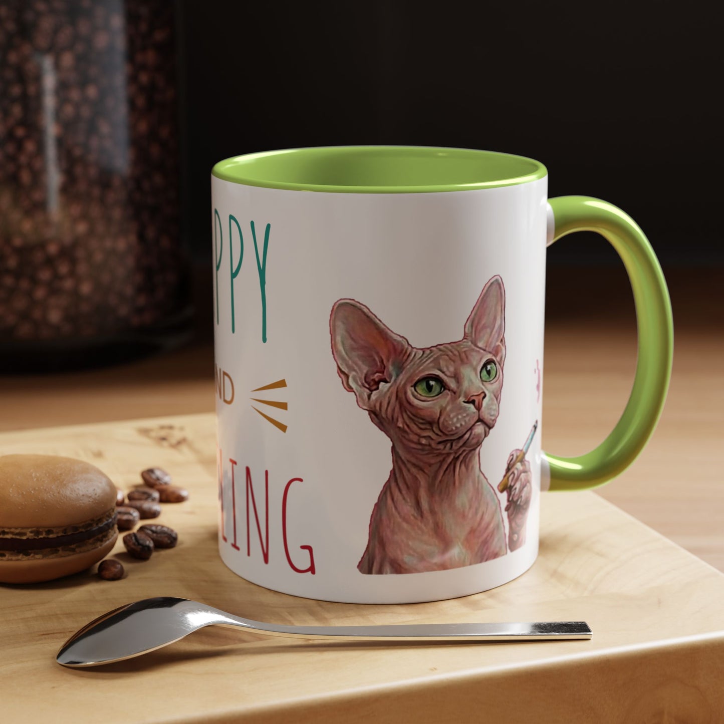 Happy and Dazzling smoking Cat Coffee Mug — Sphynx Cat Accent Mug (11/15oz) (free shipping)