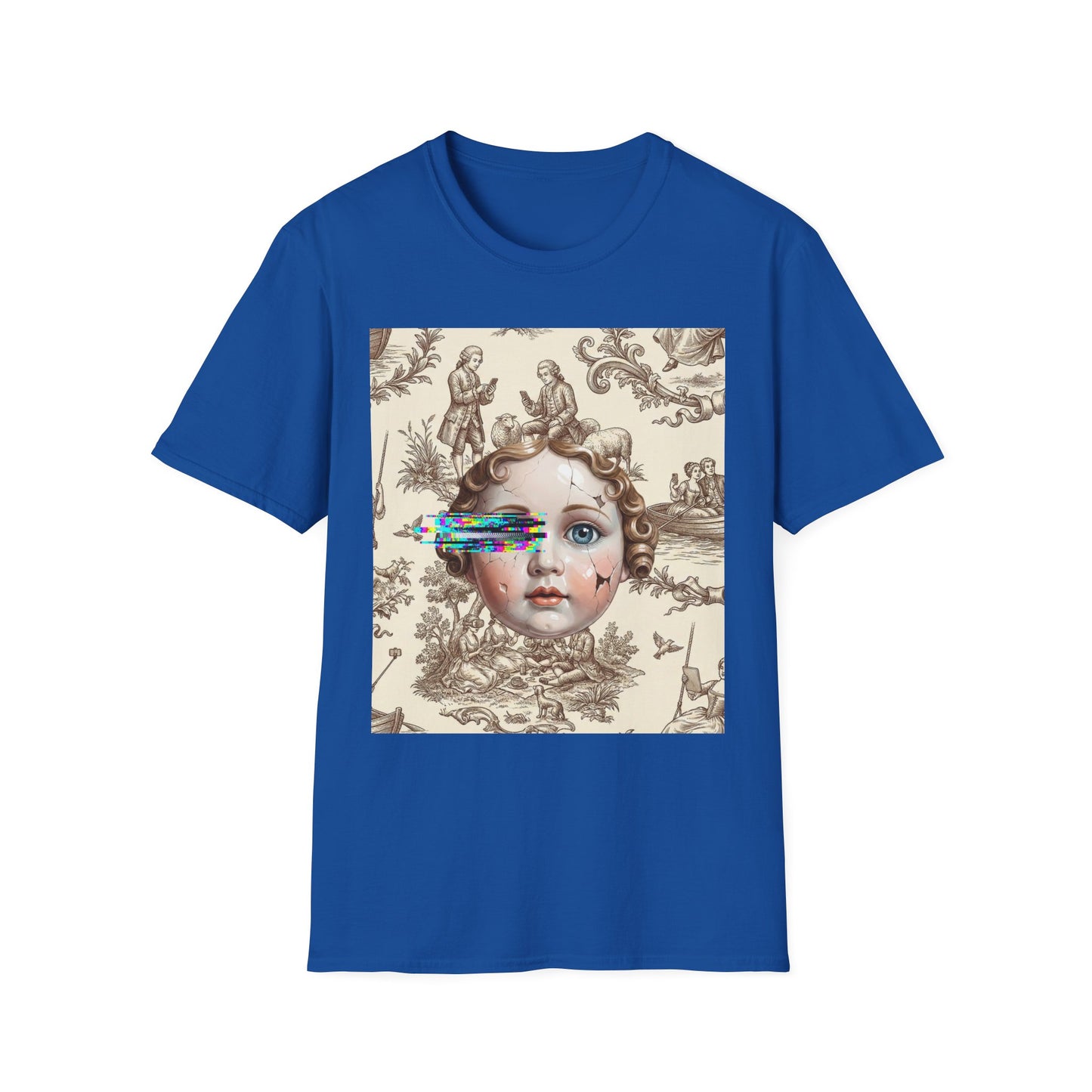Vintage Doll Face Tee with Glitch Paint Splash