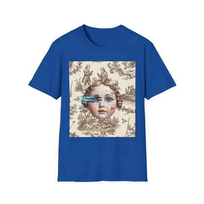 Vintage Doll Face Tee with Glitch Paint Splash