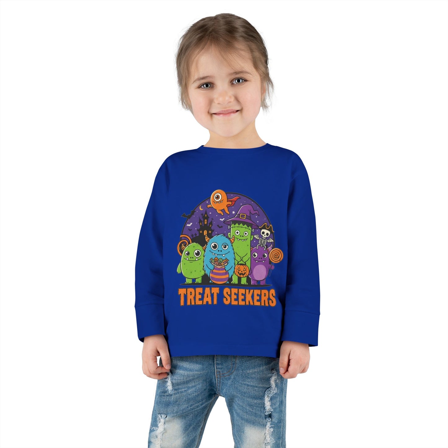 Toddler Halloween Long Sleeve Tee - Cute Treat Seekers Graphic, Kids Halloween Shirt, Trick-or-Treat Top, Fall Celebration Clothes
