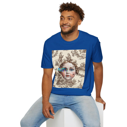 Vintage Doll Face Tee with Glitch Paint Splash