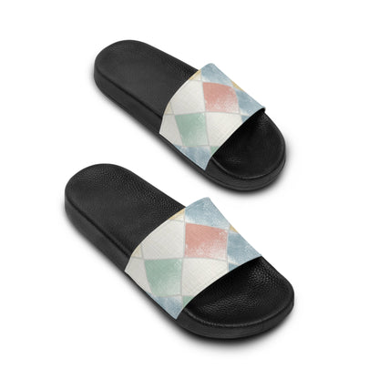 Women's Slide Sandals Soft Geometric Grid with Textured Fill