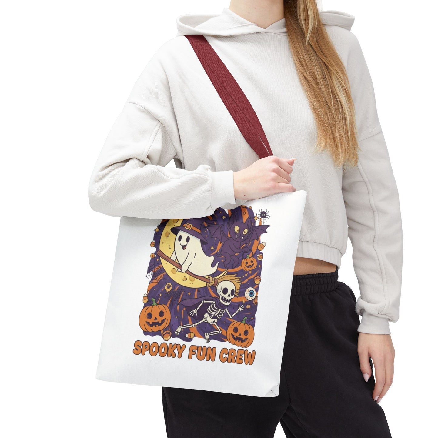 Spooky Fun Crew Halloween Tote Bag, Trick or Treat Bag, Haunted House Accessory, Fall Gift, Party Favor