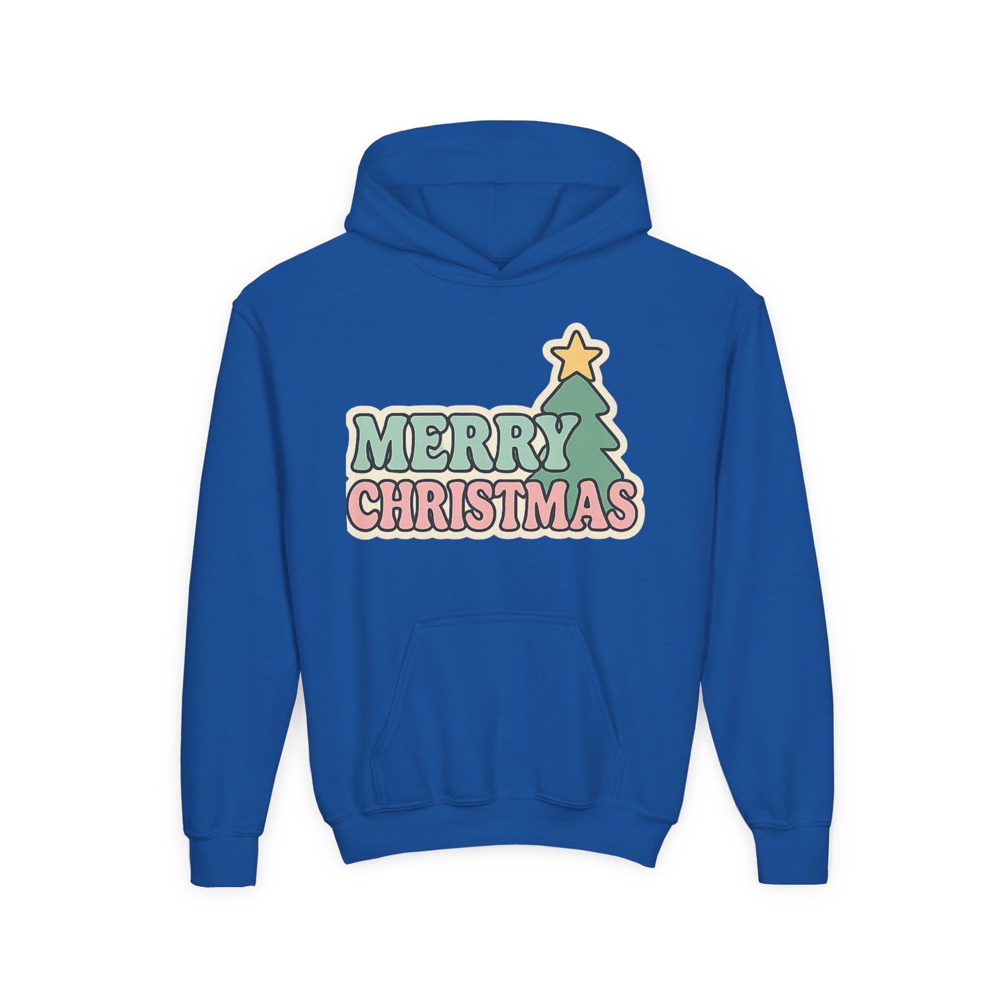 Kids youth Merry Christmas Hoodie — Pastel Tree Holiday Pullover