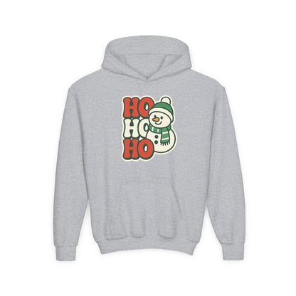 Youth kids Christmas Hoodie - 'HO HO HO' Snowman Holiday Sweatshirt