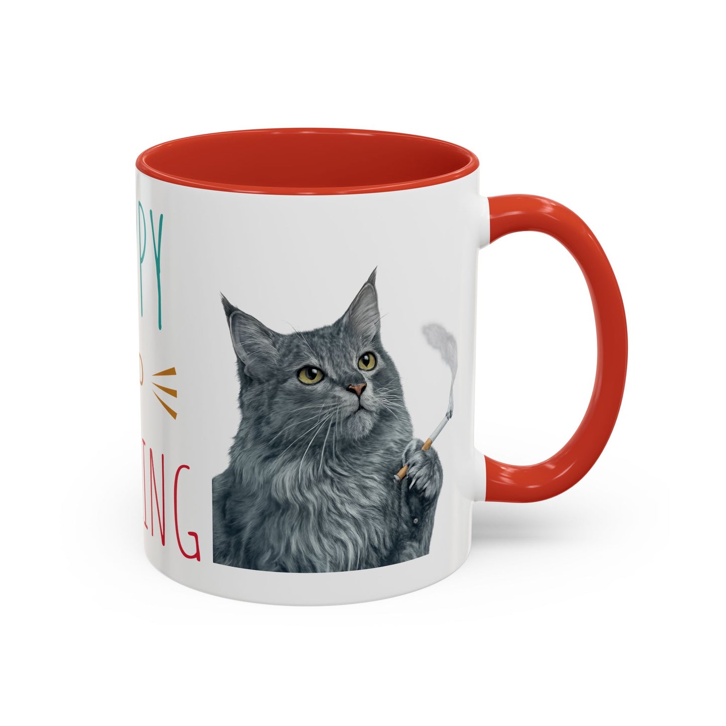 Happy and Dazzling smoking Cat Coffee Mug — Cute Cat smoking a cigarette Illustration Accent Mug (11/15 oz) (free shipping)