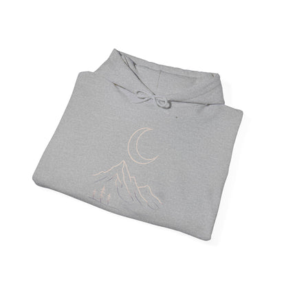 Mountain Moonline Hoodie — base camp vital gear- Minimal Crescent & Peaks Graphic Sweatshirt