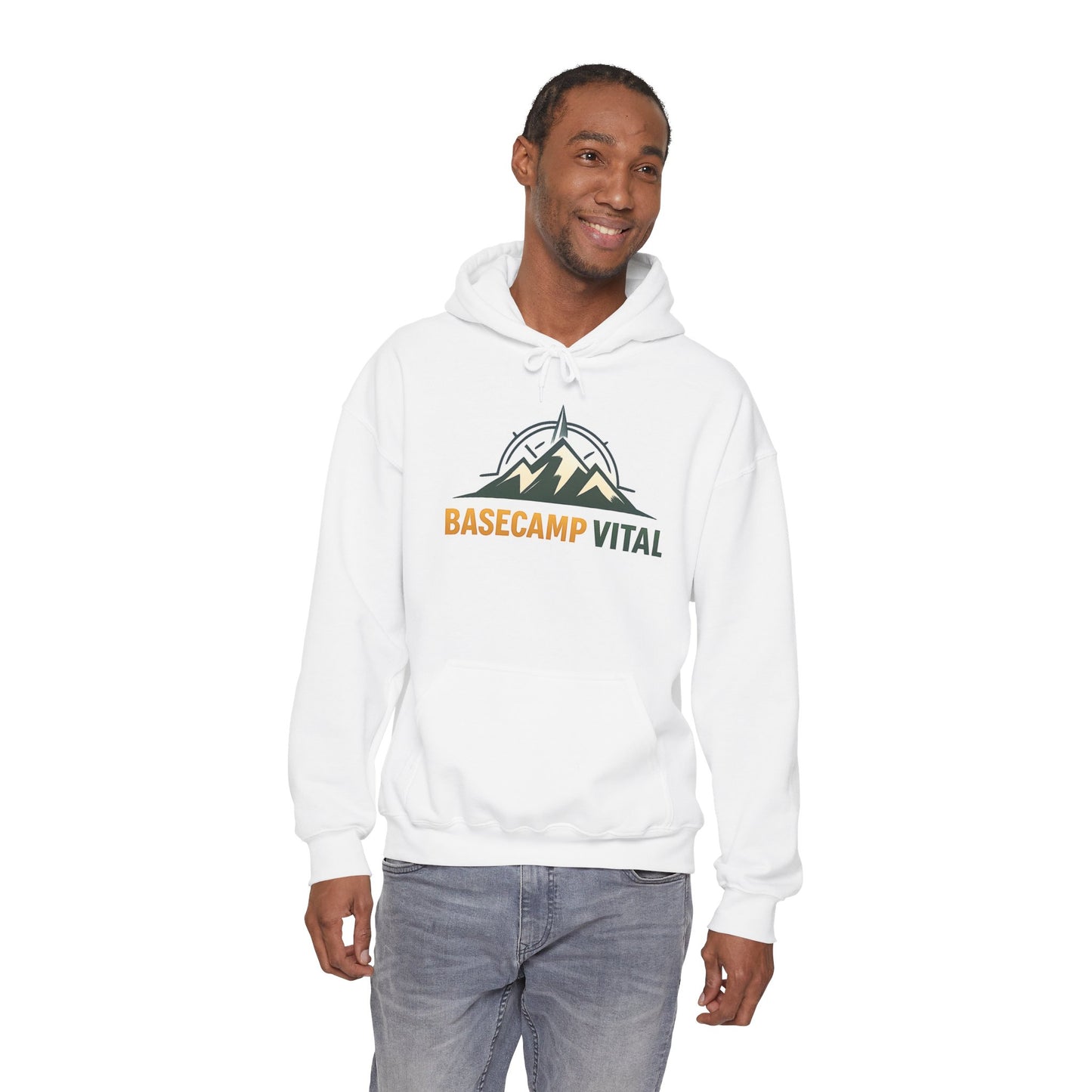Base Camp Vital Outdoor Fleece Hoodie | Mountain Compass Graphic Pullover | 50/50 Midweight Trail Hoodie  Vital Hoodie  (free shipping)