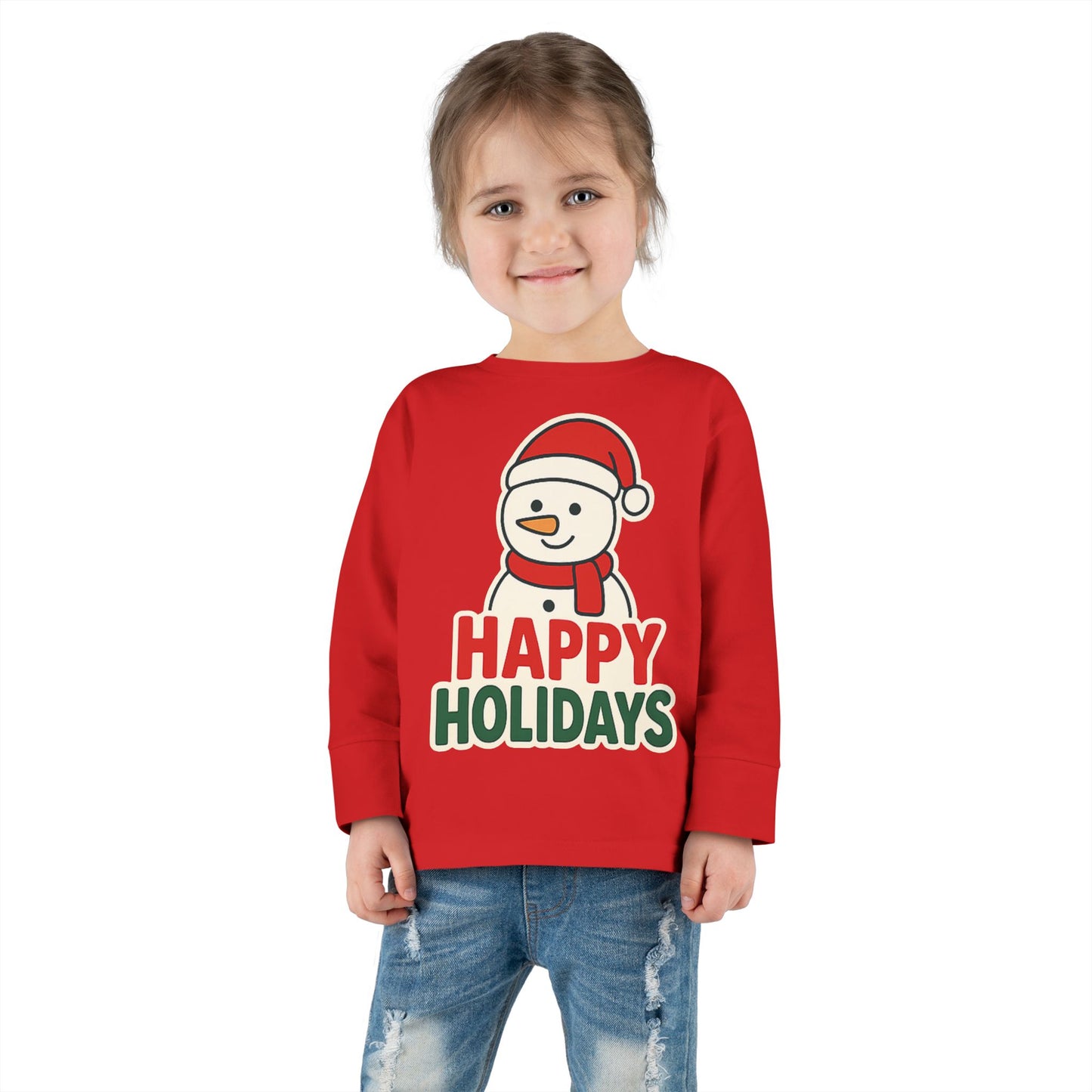 Toddler Long Sleeve Tee — 'Happy Holidays' Snowman Kids Christmas Shirt