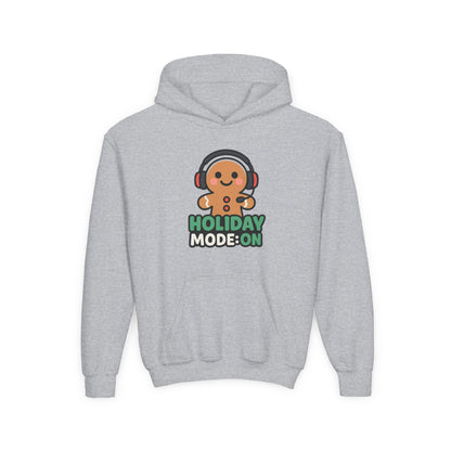 Youth Hoodie — 'Holiday Mode On' Gingerbread Headphone Christmas Sweatshirt
