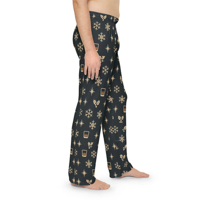 Men's whiskey Holiday Flannel Pajama Pants — Snowflakes & Coffee Pattern