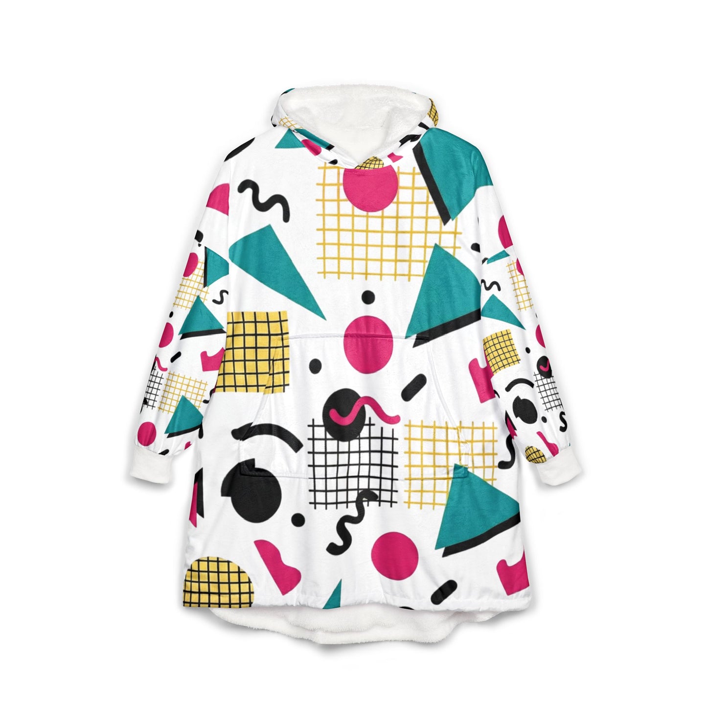 American Retro 80’s Memphis Hooded Blanket – 80s Geometric Print Cozy Throw