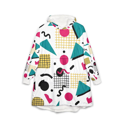 American Retro 80’s Memphis Hooded Blanket – 80s Geometric Print Cozy Throw