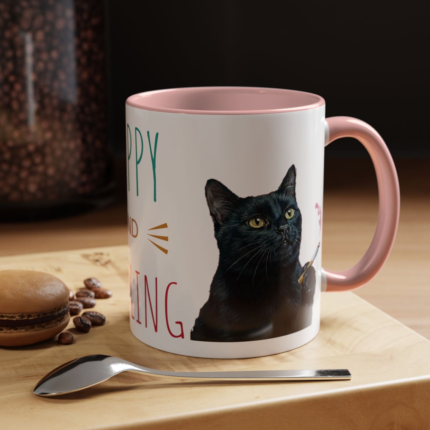 Happy and Dazzling smoking cat Cat Accent Coffee Mug — Cute Black Cat Coffee Cup (11/15oz) (free shipping)