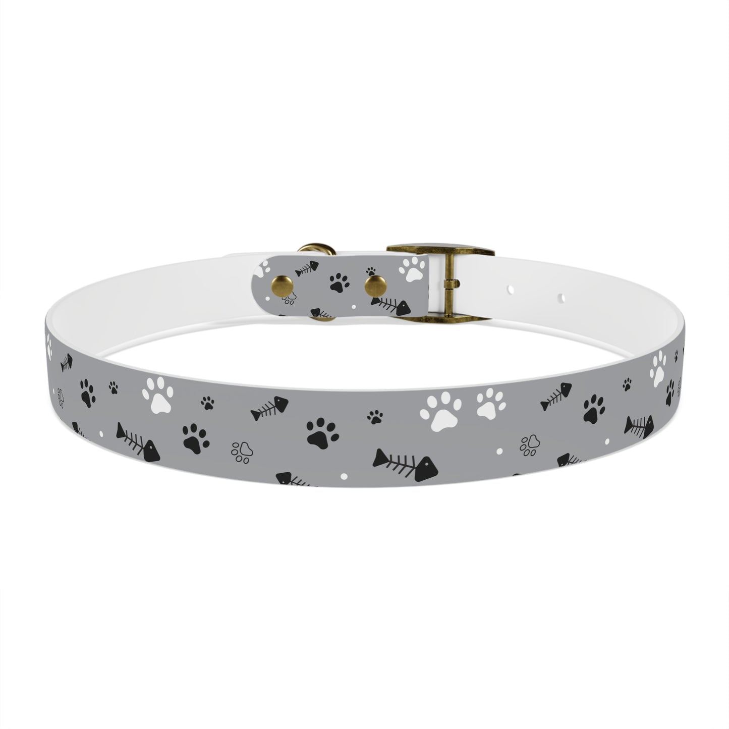 Grey Paw Print Dog Collar — Cute Bone & Paw Design, Durable Adjustable Pet Collar