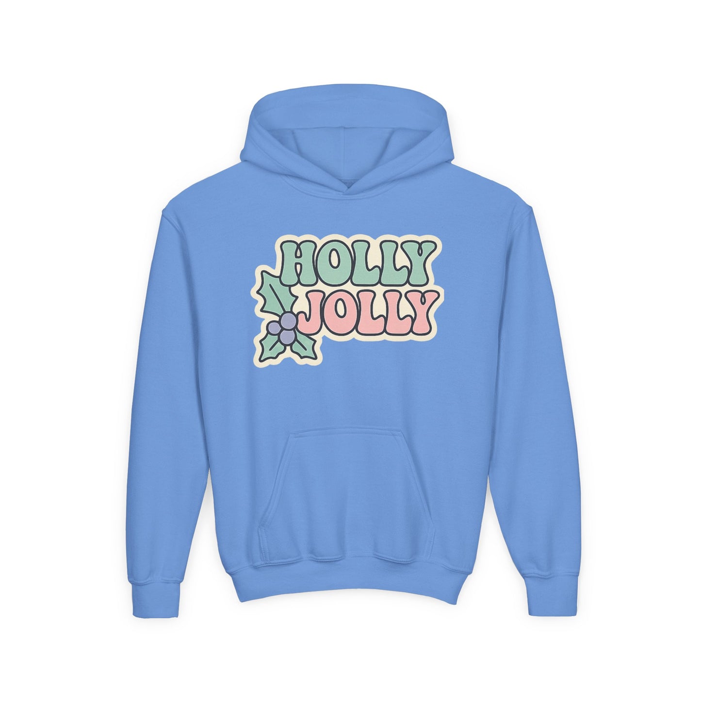 Girls Youth Hoodie — 'Holly Jolly' Pastel Christmas Holiday Sweatshirt