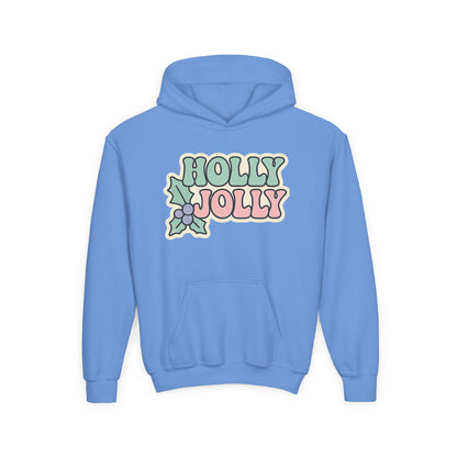Girls Youth Hoodie — 'Holly Jolly' Pastel Christmas Holiday Sweatshirt