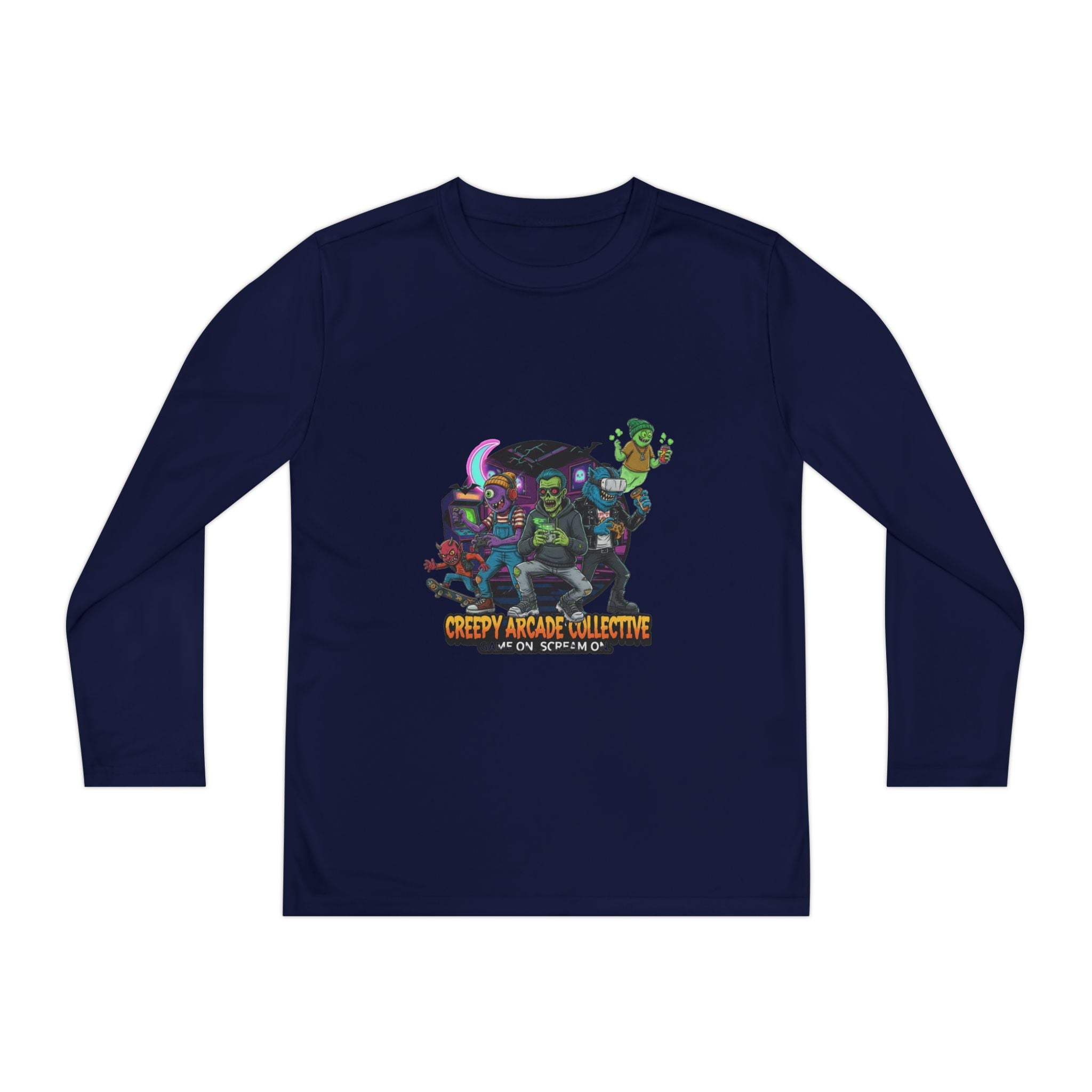Creepy Arcade Collecting Youth Long Sleeve Tee, Kids Gamer Shirt, Halloween Costume, Teen Casual Wear, Fantasy T-Shirt