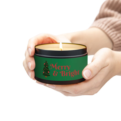 Merry & Bright Christmas eco-friendly Tin Candle — Holiday Scented Soy Candle- the give back candle collection