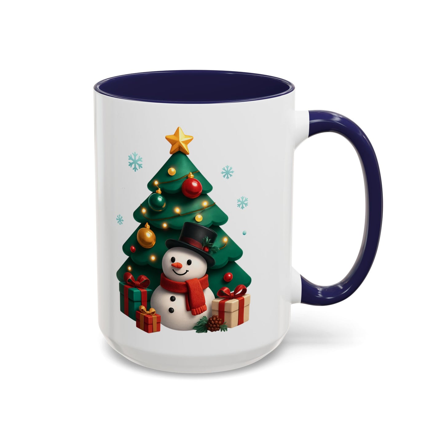 Christmas Tree & Snowman Accent Coffee Mug — Festive Holiday 11/15oz Ceramic