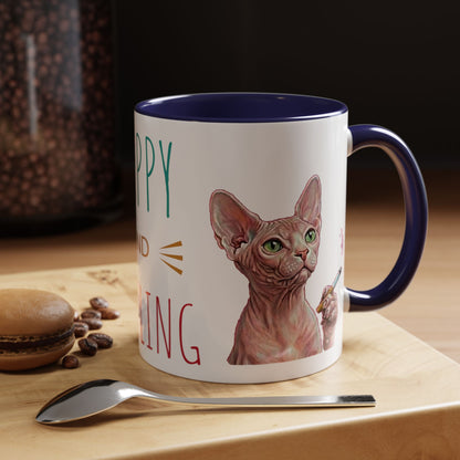 Happy and Dazzling smoking Cat Coffee Mug — Sphynx Cat Accent Mug (11/15oz) (free shipping)
