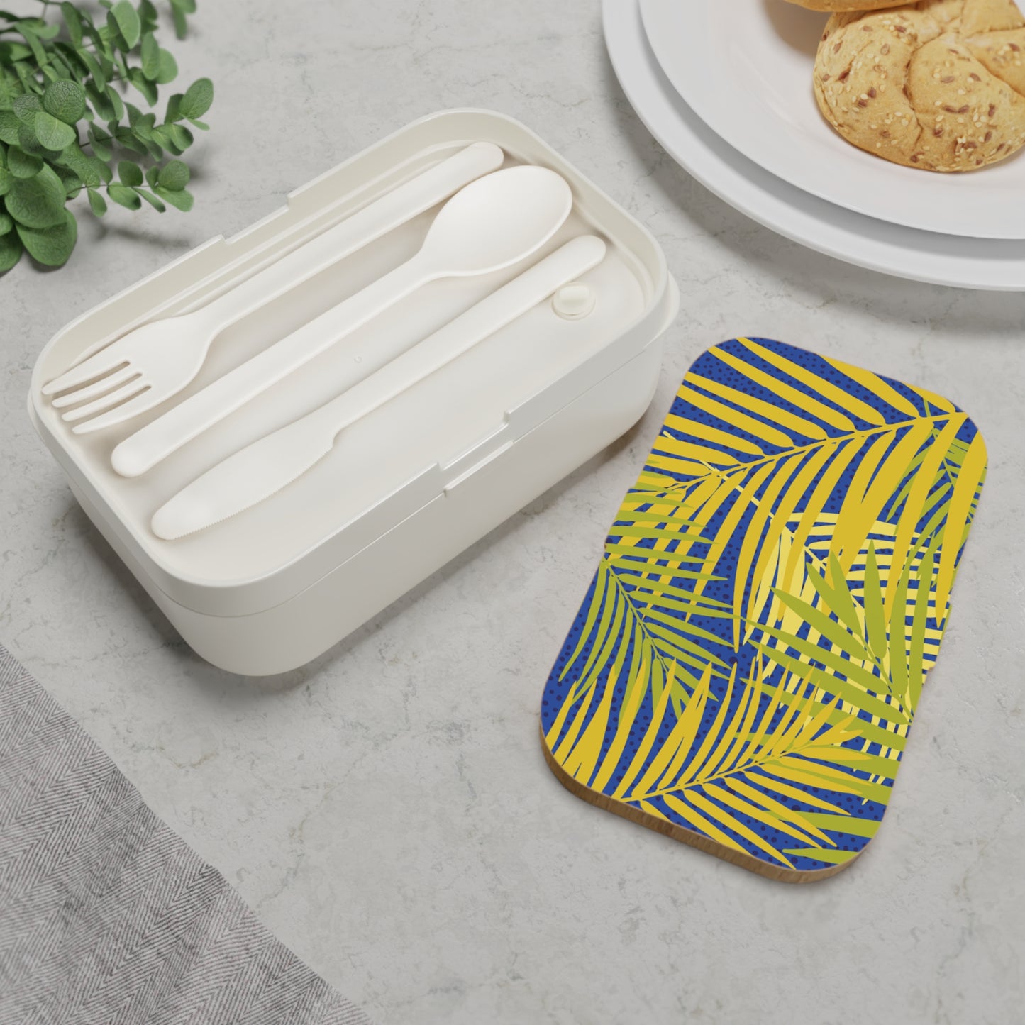 Tropical Bento Lunch Box - Stylish Meal Prep Container with Palm Leaf Design