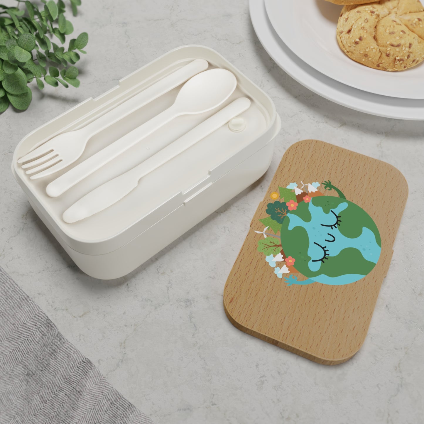Eco-Friendly earth day Bento Lunch Box with Smiling Earth Design