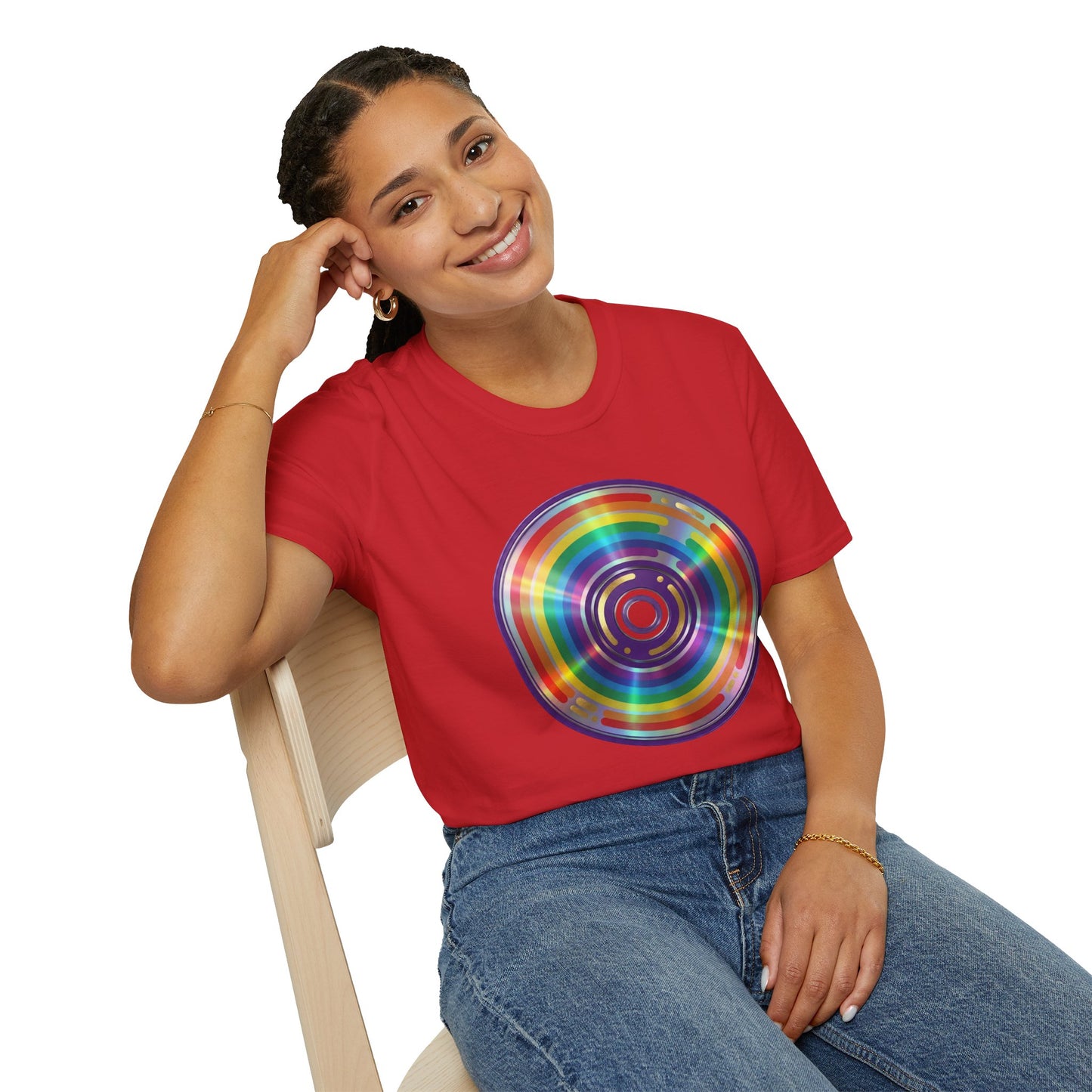 Retro Rainbow CD- Vinyl Record T-Shirt