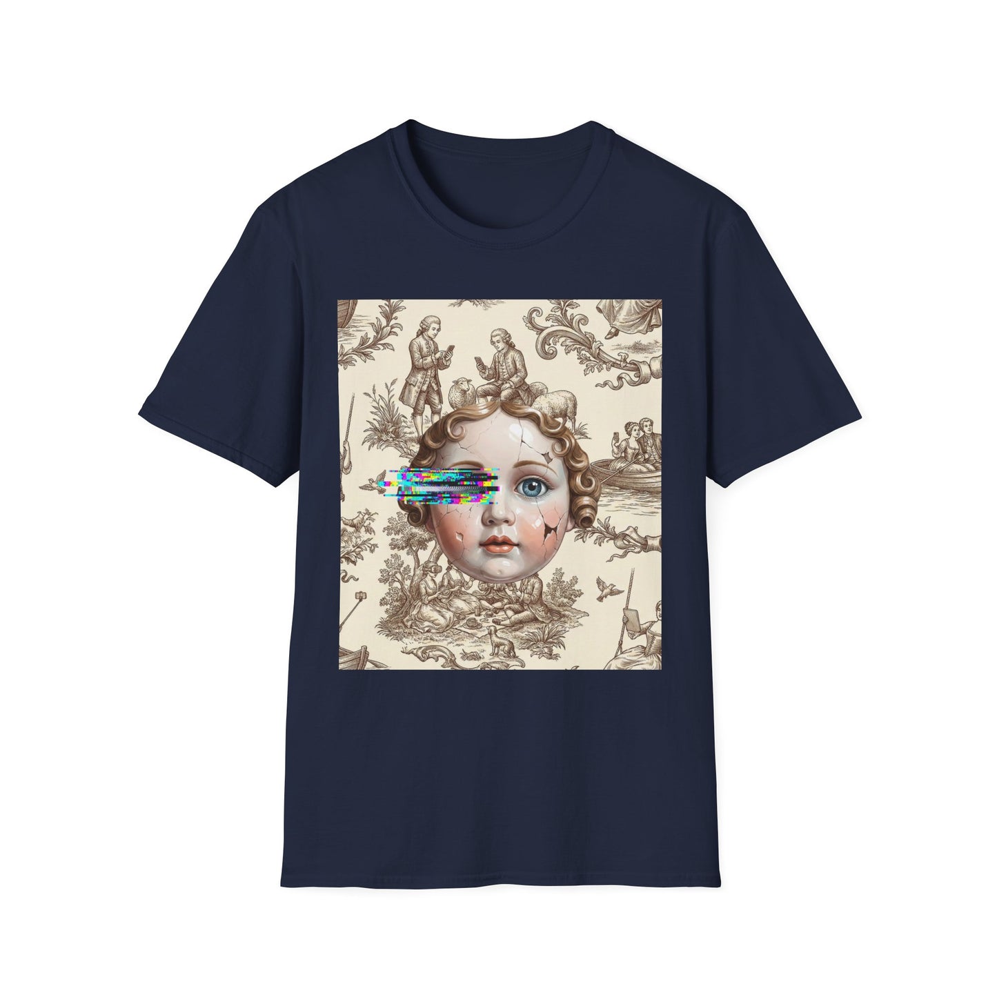 Vintage Doll Face Tee with Glitch Paint Splash