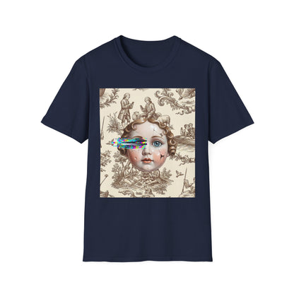 Vintage Doll Face Tee with Glitch Paint Splash