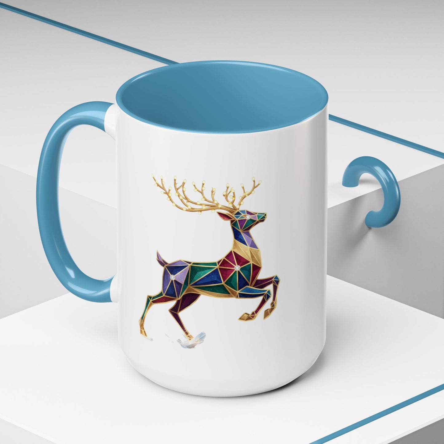 Geometric Rainbow Reindeer Accent Coffee Mug (11/15 oz)