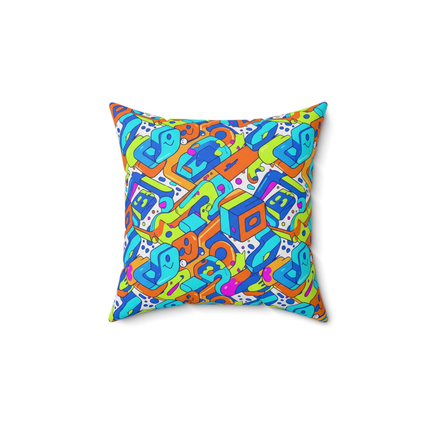 Abstract Neon Geometric Pillow — Colorful Retro Pop Art Square Throw Pillow (free shipping)