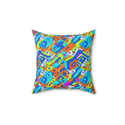 Abstract Neon Geometric Pillow — Colorful Retro Pop Art Square Throw Pillow (free shipping)