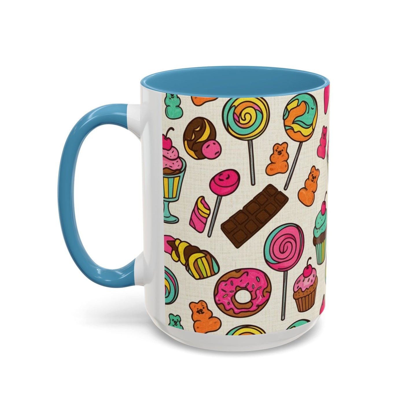 Sweet Treats Coffee Mug — Colorful Candy & Dessert Pattern Accent Mug (11/15oz)