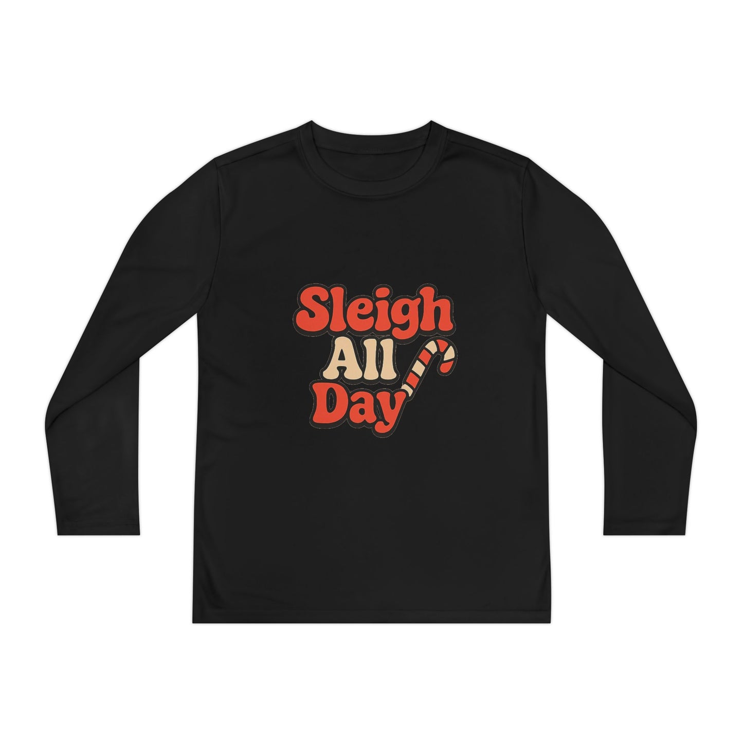 Youth Long Sleeve Tee — "Sleigh All Day" Christmas Candy Cane Holiday Shirt