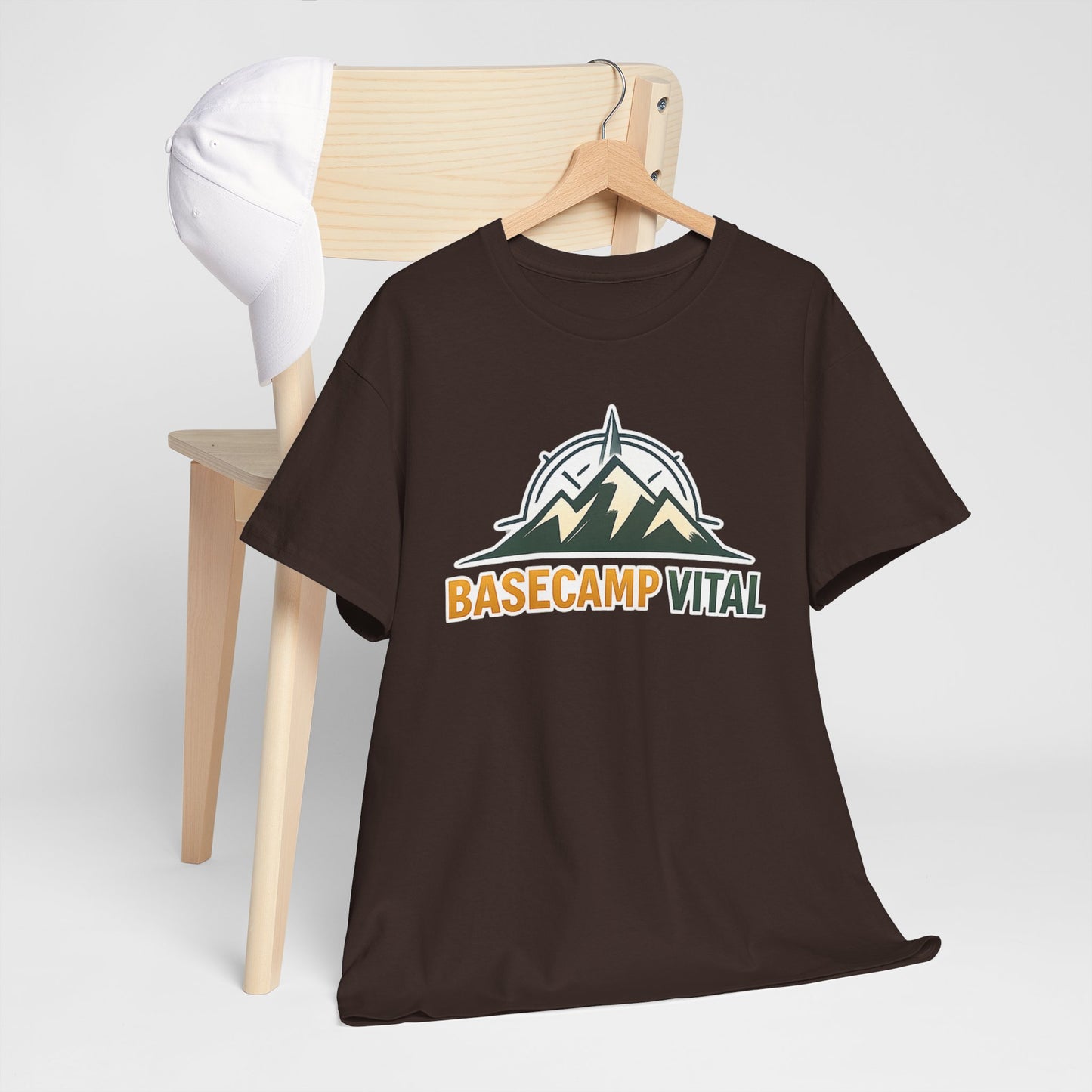 Base Camp Vital Mountain Compass Crewneck T-Shirt | Outdoor Hiking Graphic Tee | Midweight Cotton Trail Shirt (free shipping)