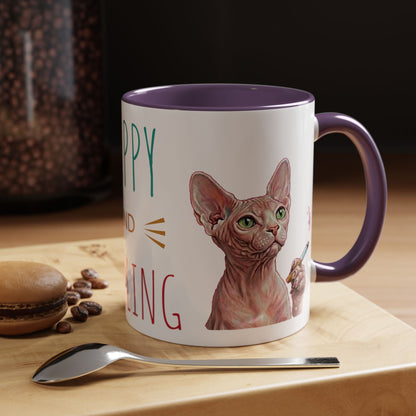 Happy and Dazzling smoking Cat Coffee Mug — Sphynx Cat Accent Mug (11/15oz) (free shipping)