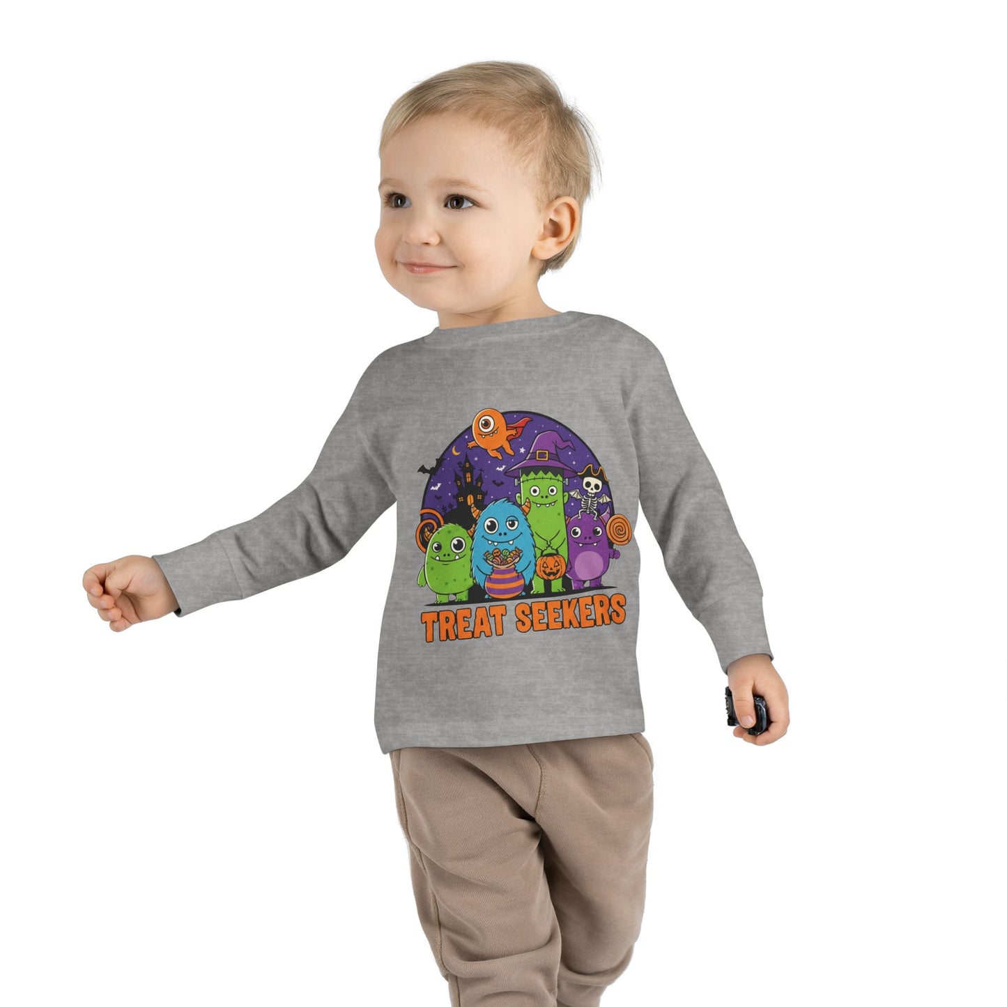 Toddler Halloween Long Sleeve Tee - Cute Treat Seekers Graphic, Kids Halloween Shirt, Trick-or-Treat Top, Fall Celebration Clothes