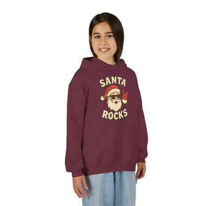 Youth Hoodie — "Santa Rocks" Cool Santa Christmas Sweatshirt