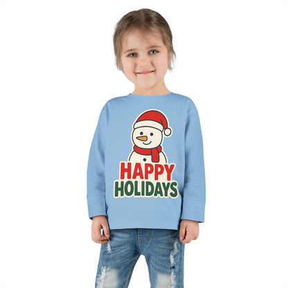 Toddler Long Sleeve Tee — 'Happy Holidays' Snowman Kids Christmas Shirt