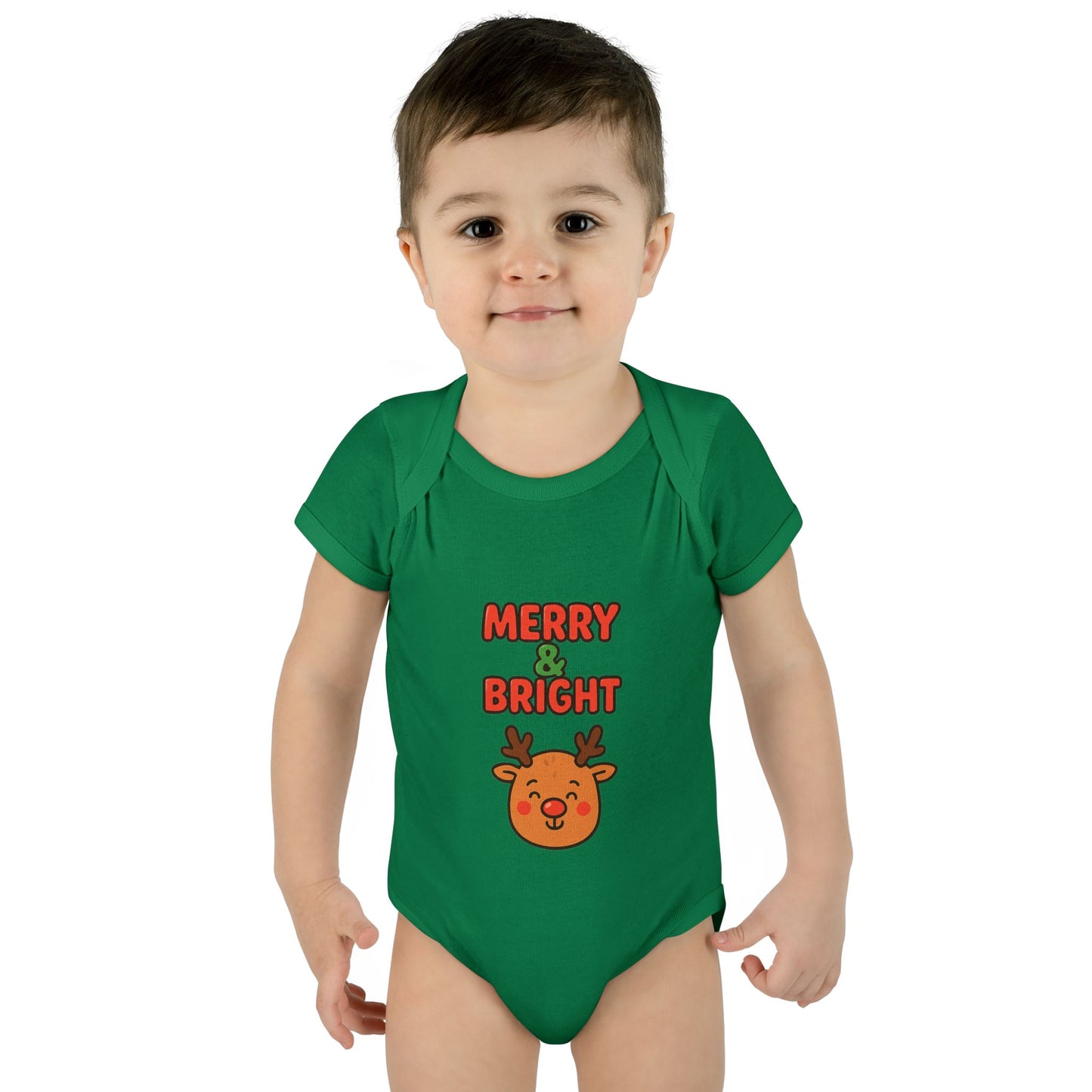 Merry & Bright Baby Bodysuit - Cute Reindeer Christmas Infant Onesie