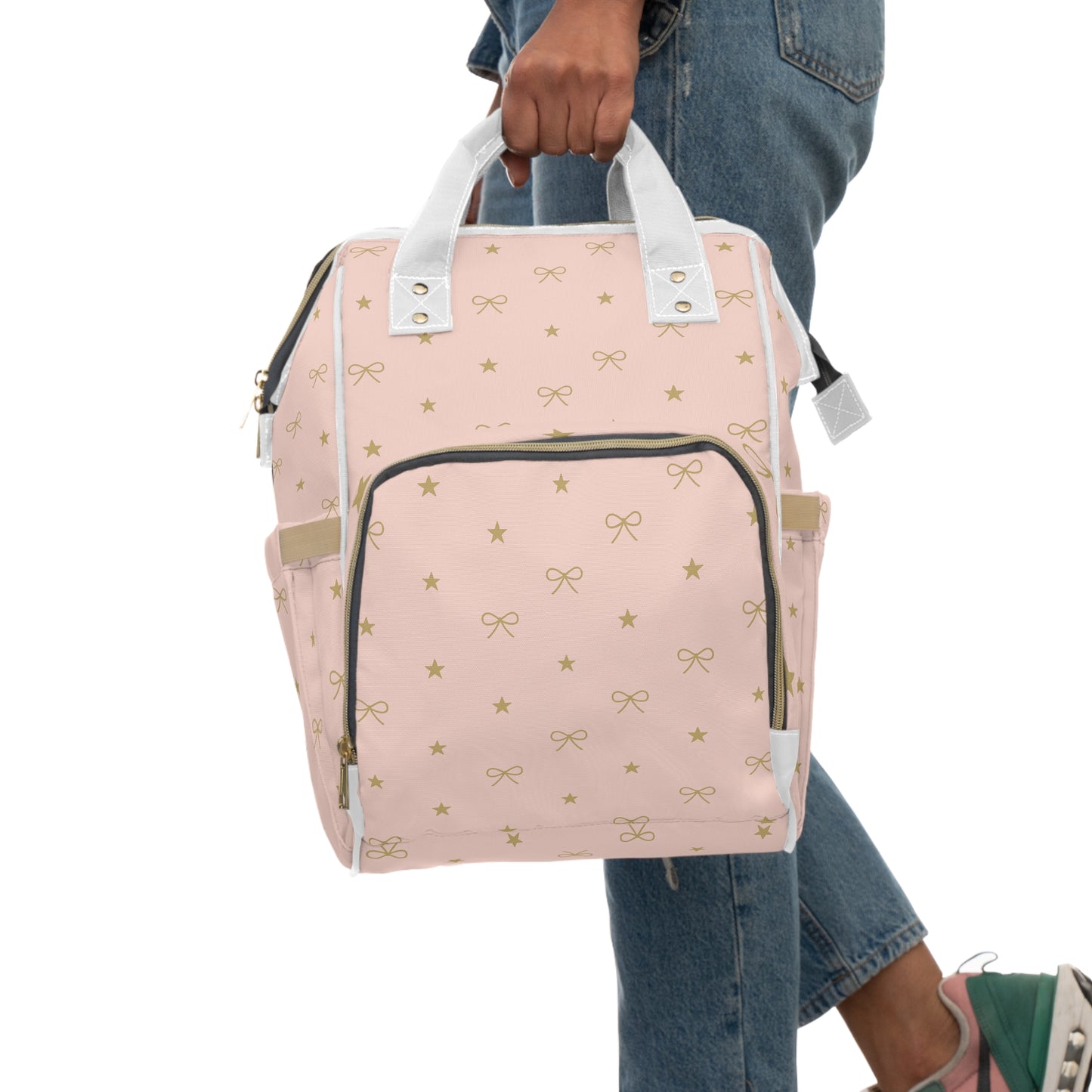Pink Bow & Stars Diaper Backpack – Multifunctional Mommy Bag with Changing Pad