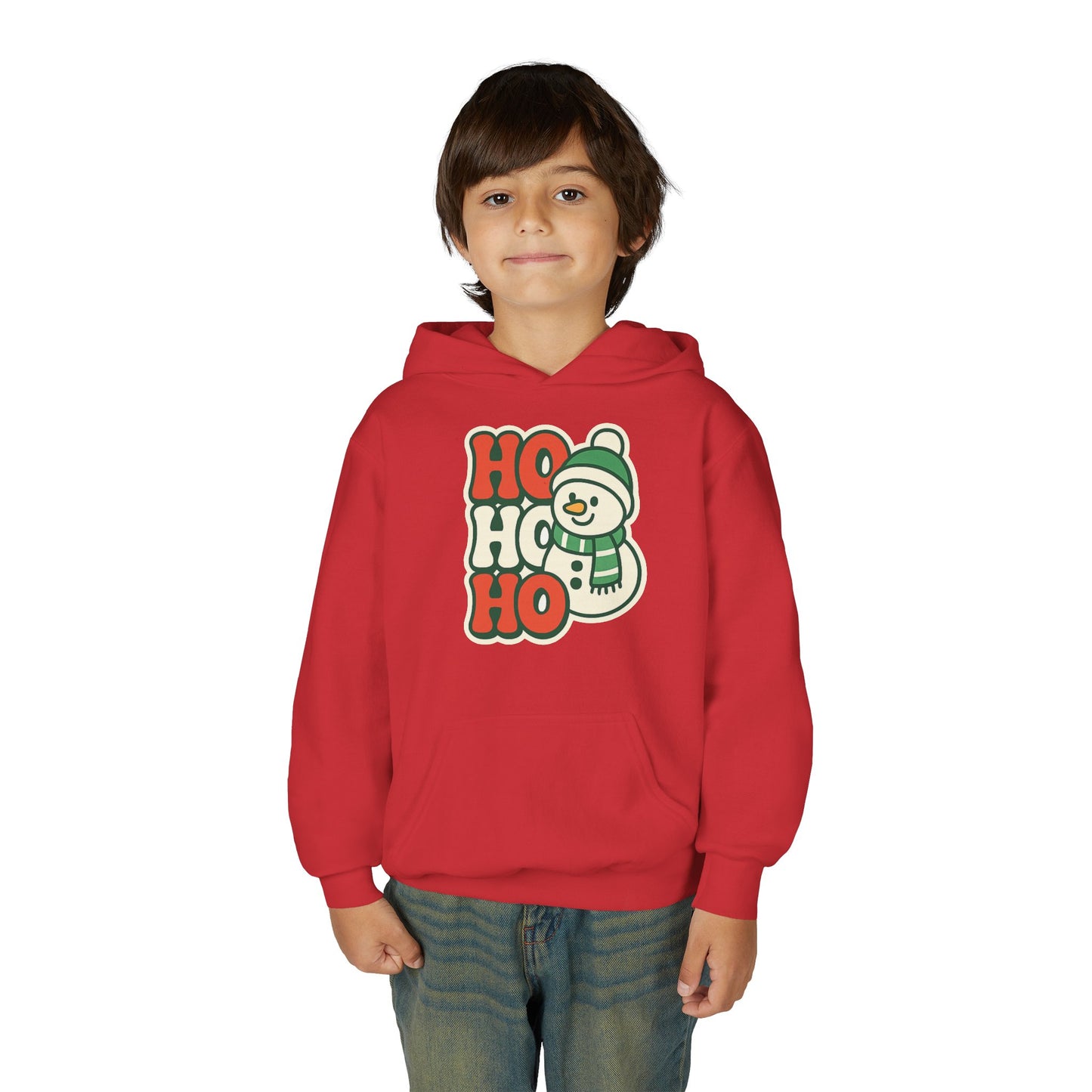 Youth kids Christmas Hoodie - 'HO HO HO' Snowman Holiday Sweatshirt